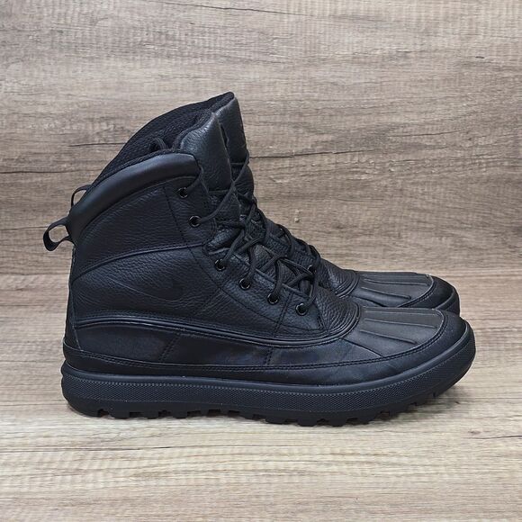 Nike ACG Woodside Men's Size 12 Triple Black Leather Boots (525393-090) - Picture 1 of 9